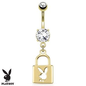 14G Gold Plated Playboy Bunny Lock Belly Ring